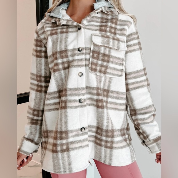 Blue B Collection Jackets & Blazers - Plaid Jacket- hooded (Taupe Brown)